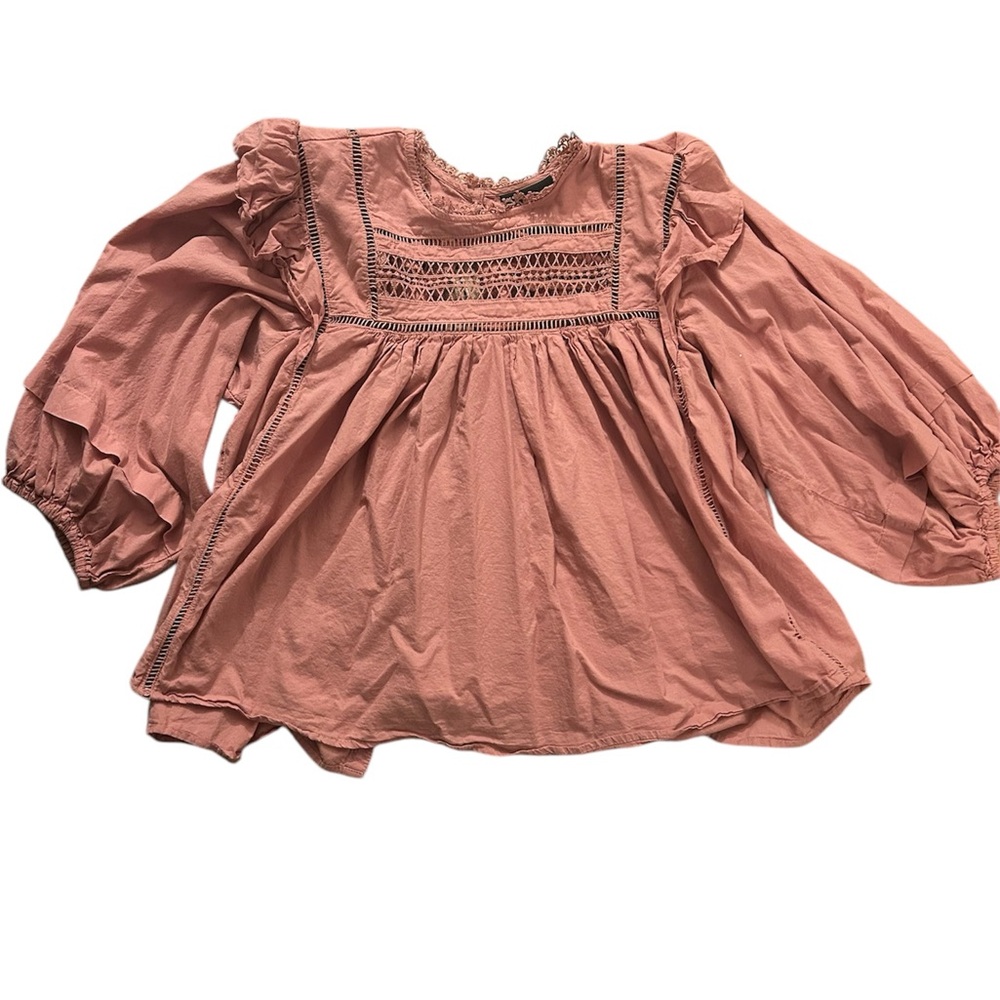 Womens Liv Los Angeles Boho Top Ruffles Crochet Look Lattice Size Medium